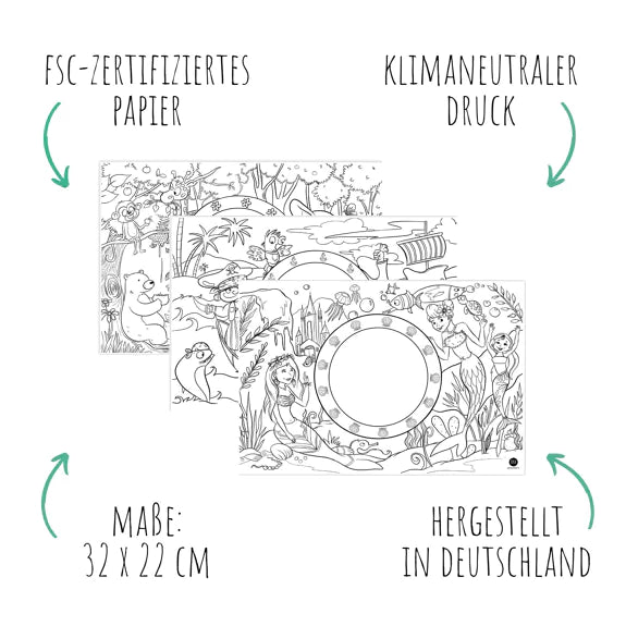 12 Tischsets zum ausmalen - Mix Meerjungfrau