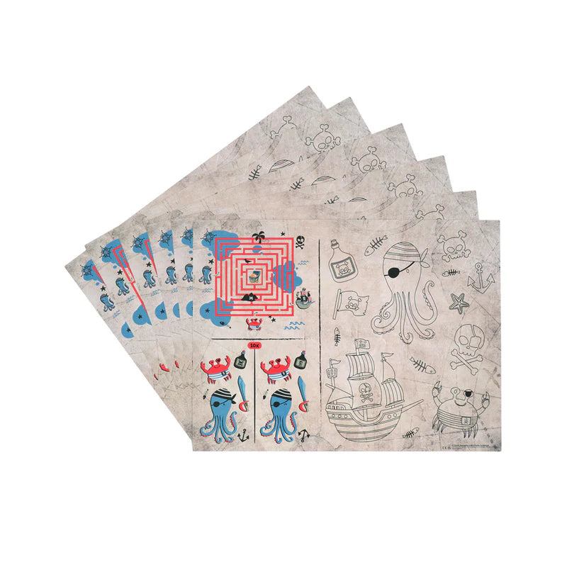 6 Tischsets zum ausmalen mit Rätsel Pirat