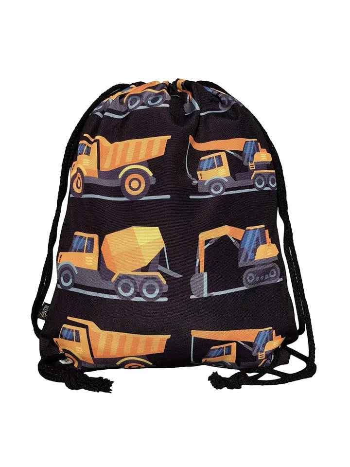 Turnbeutel Kinder Polyester Baustellenfahrzeuge Schwarz