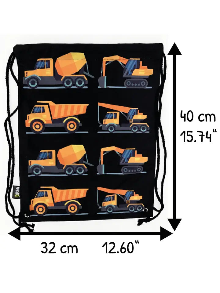 Turnbeutel Kinder Polyester Baustellenfahrzeuge Schwarz