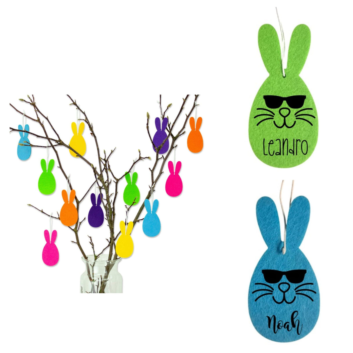 Osterhase mit Sonnenbrille aus Filz personalisierbar