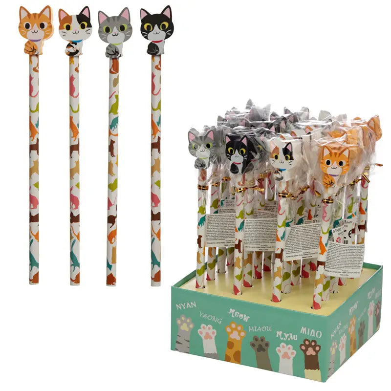 Bleistift mit Radiergummi Katze assortiert