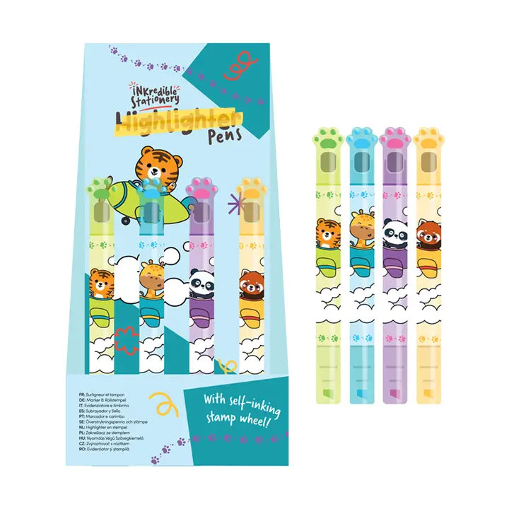 Textmarker und Rollenstempel Tiere assortiert