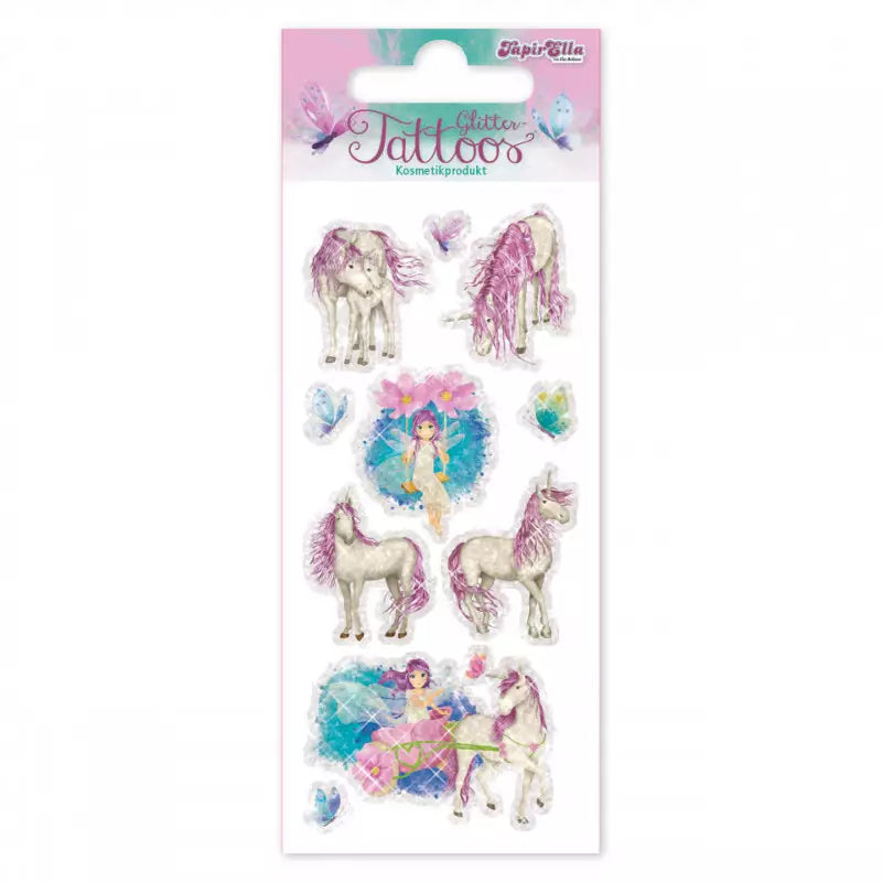 Kinder Glitzer Tattoo Einhorn mit Elfe