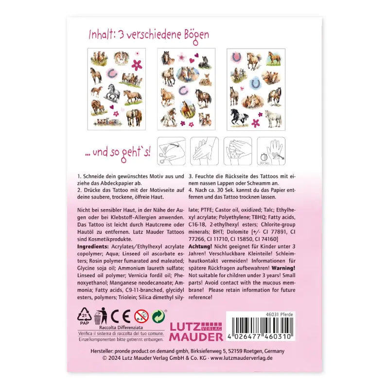 Kinder Tattoo Tapirella Pferde