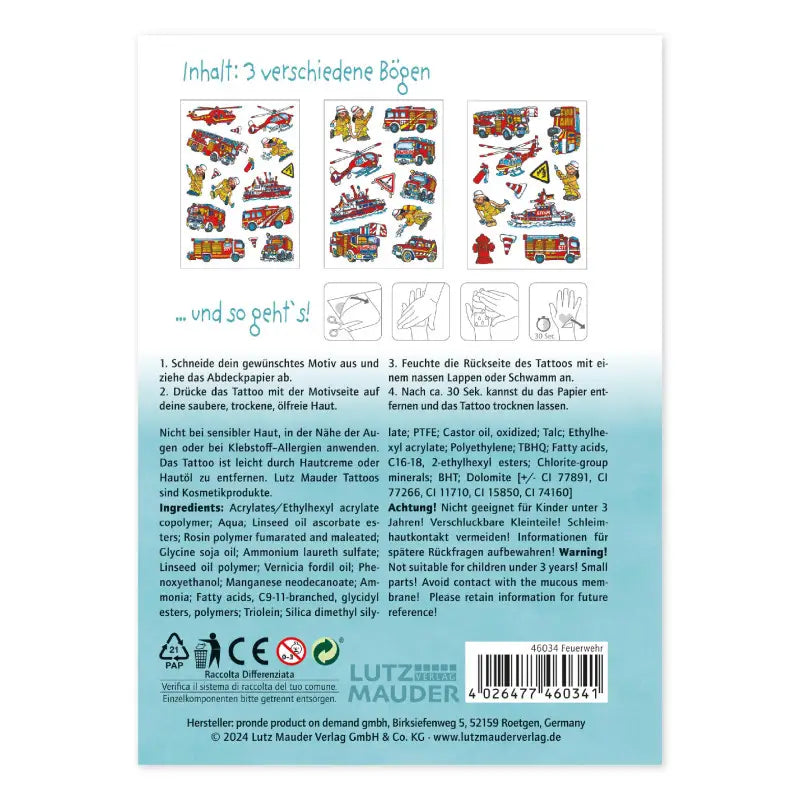 Kinder Tattoo Tapirella Feuerwehr