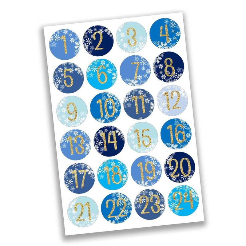 Adventskalender Zahlen Sticker Blau Schnee