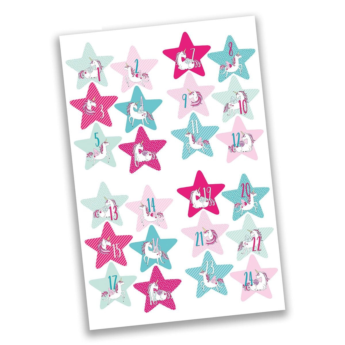 Adventskalender Zahlen Sticker Stern Einhorn