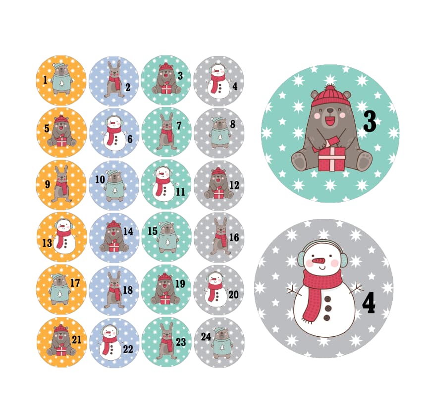 Adventskalender Zahlen Sticker Baurelia 25