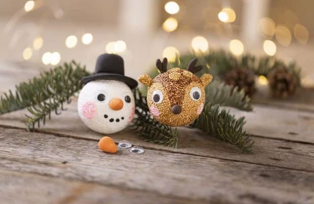 Bastelset Weihnachtskugeln Rentier und Schneemann