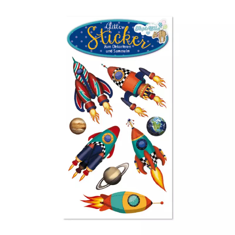 Glitzer Sticker Rakete
