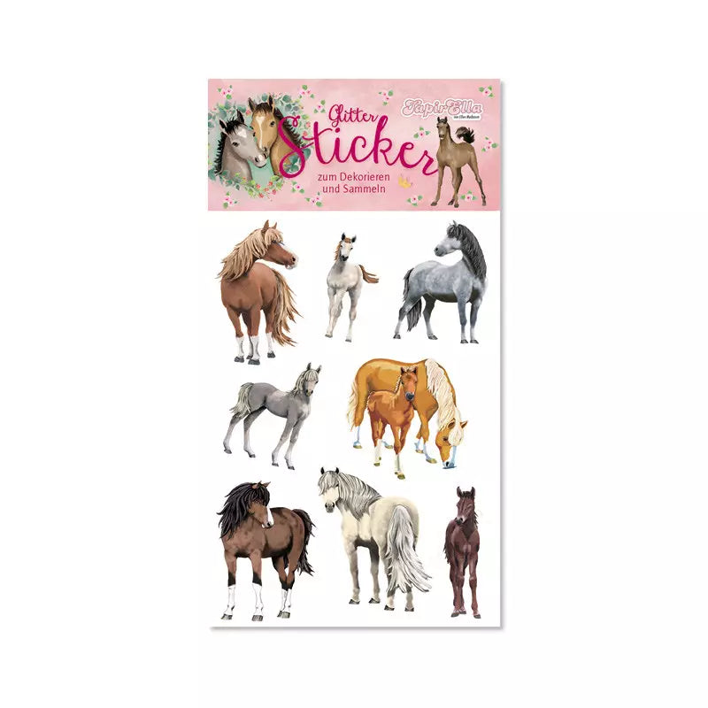 Glitzer Sticker Pferd mit Fohlen