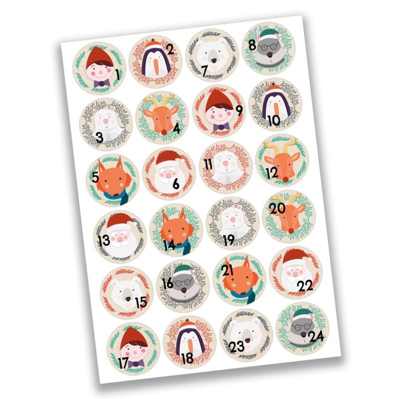 Adventskalender Zahlen Sticker Weihnachten