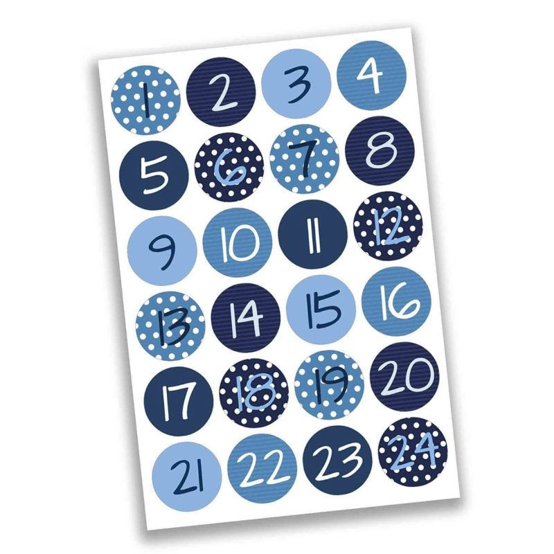 Adventskalender Zahlen Sticker Blau Gepunktet