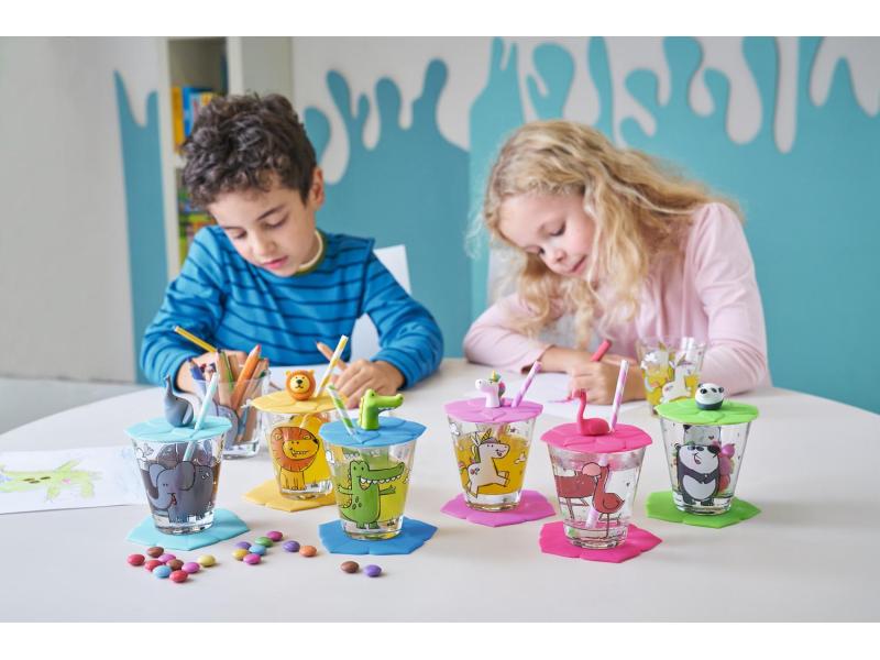 Trinkglas Kinder mit Untersetzer Leonardo Flamingo