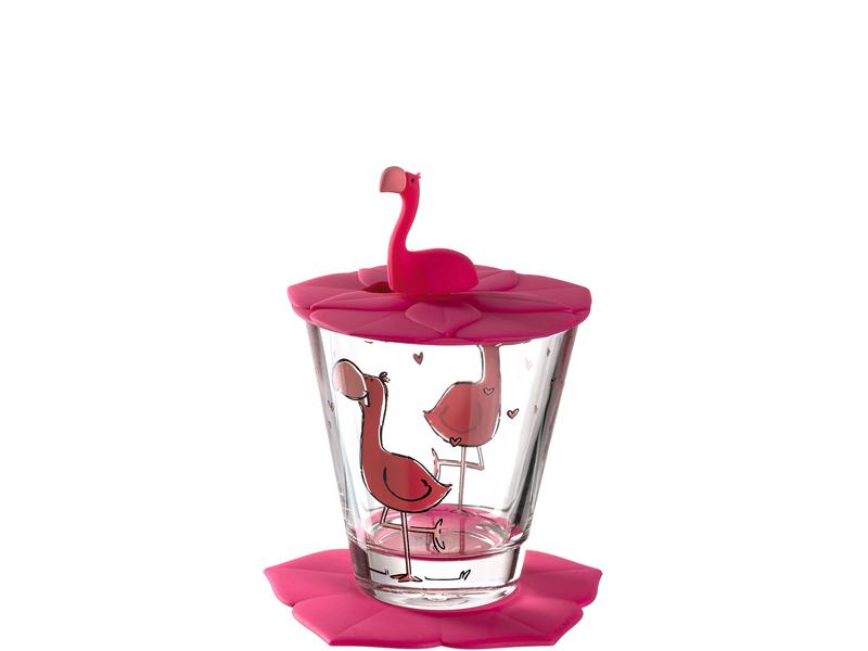 Trinkglas Kinder mit Untersetzer Leonardo Flamingo
