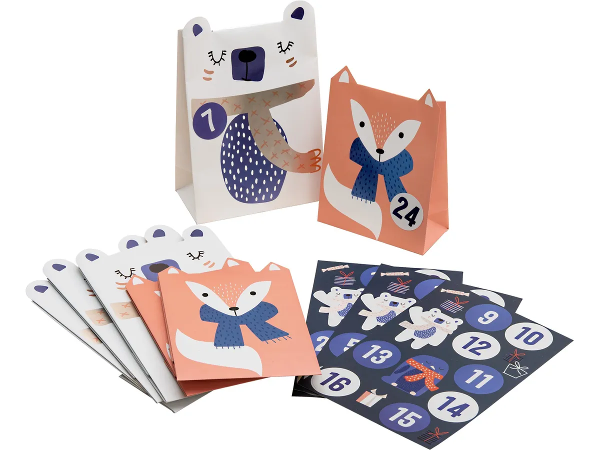 Adventskalender Papiertüten Tiere