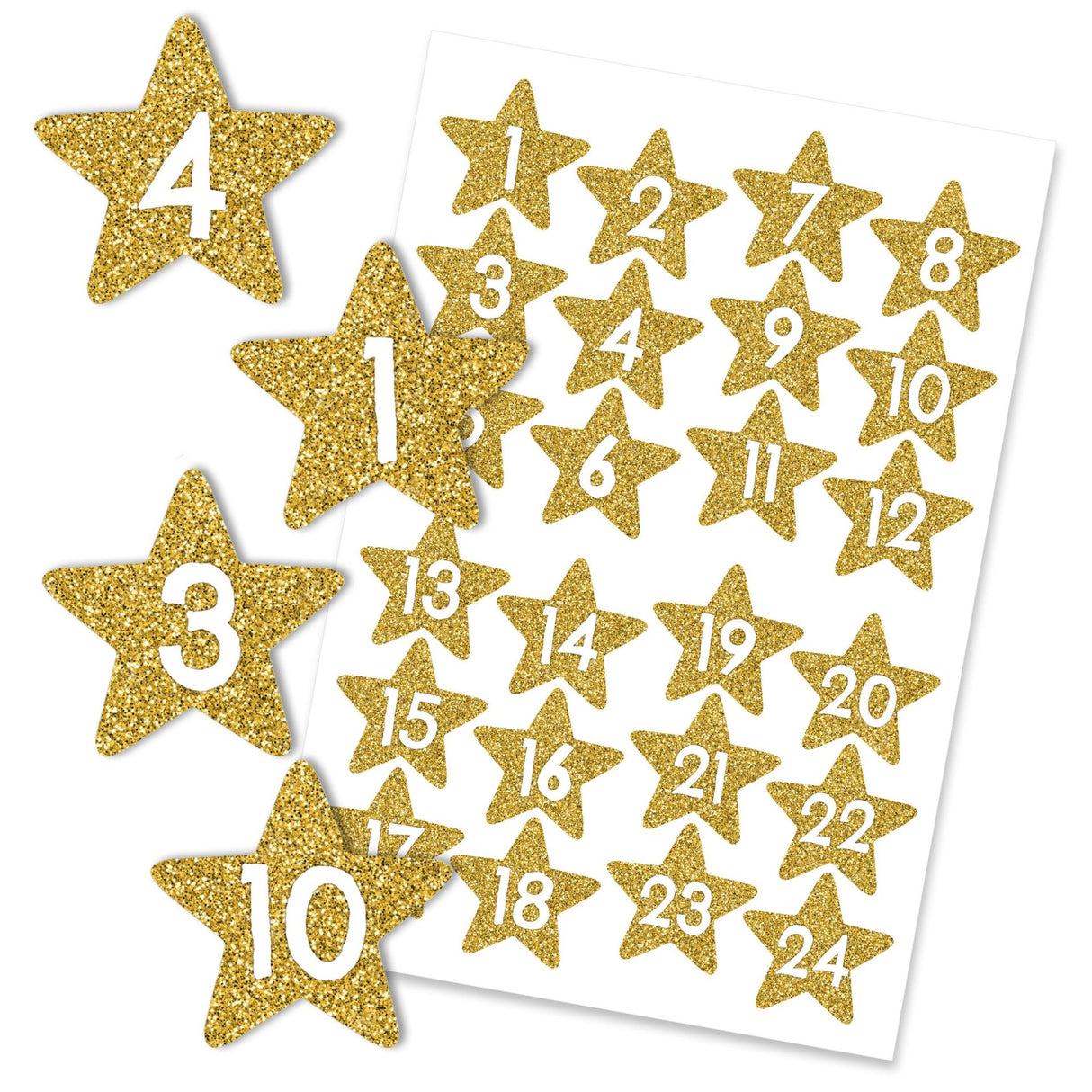 Adventskalender Zahlen Sticker Sternen Gold
