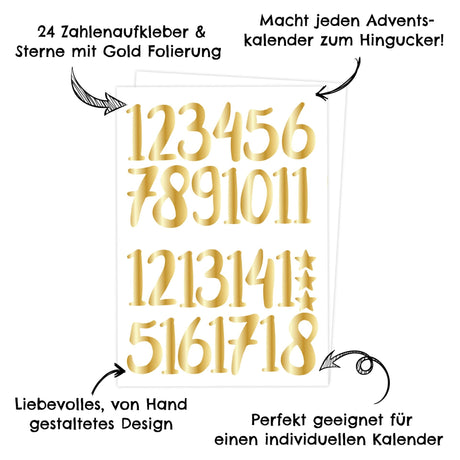 Adventszahlen für Adventskalender Gold Metallic