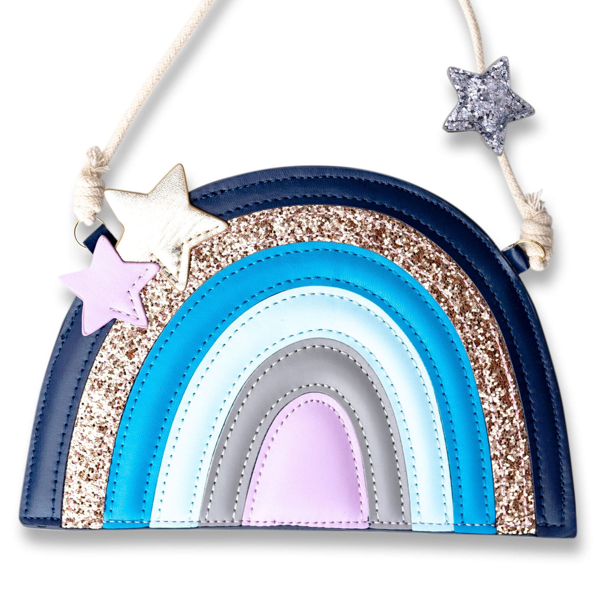 Kinderhandtasche Regenbogen Glitzer Blau