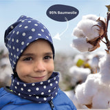 Kinder Winter Beanie Mütze & Loop Schal Reflektierend Punkte