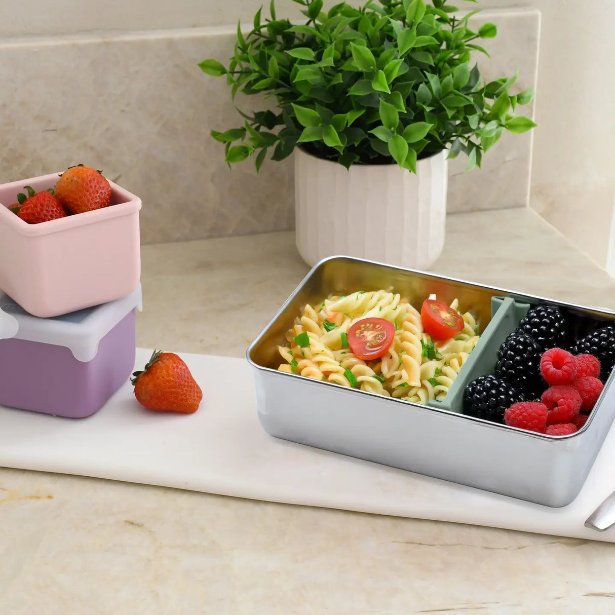 Edelstahl Znünibox Melii mit Trennsteg Salbei