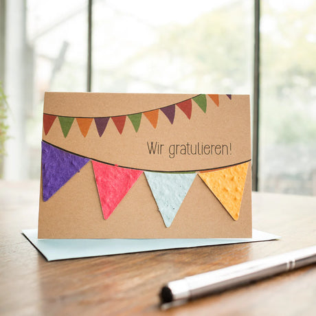 Saatsteckkarte Wimpel - Wir gratulieren!