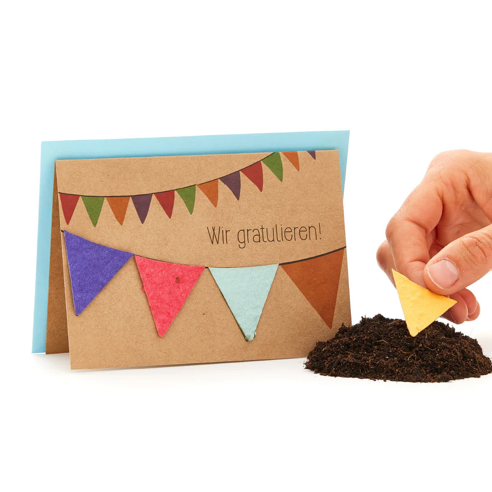 Saatsteckkarte Wimpel - Wir gratulieren!