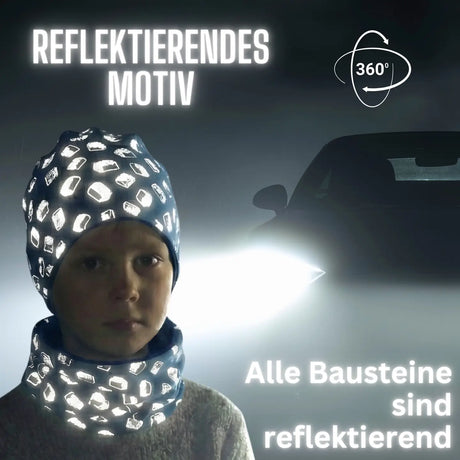 Kinder Übergangs Mütze & Loop Schal Bausteine