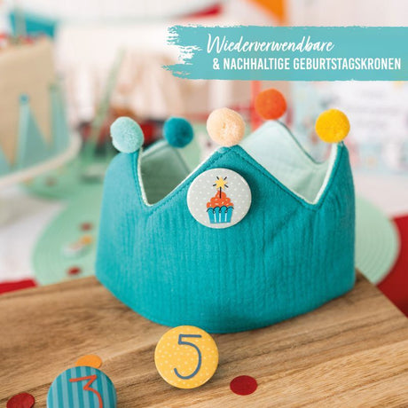 Geburtstagskrone Musselin mit Zahlen Button Türkis