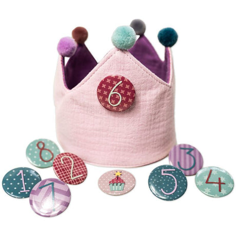 Geburtstagskrone Musselin mit Zahlen Button Lila