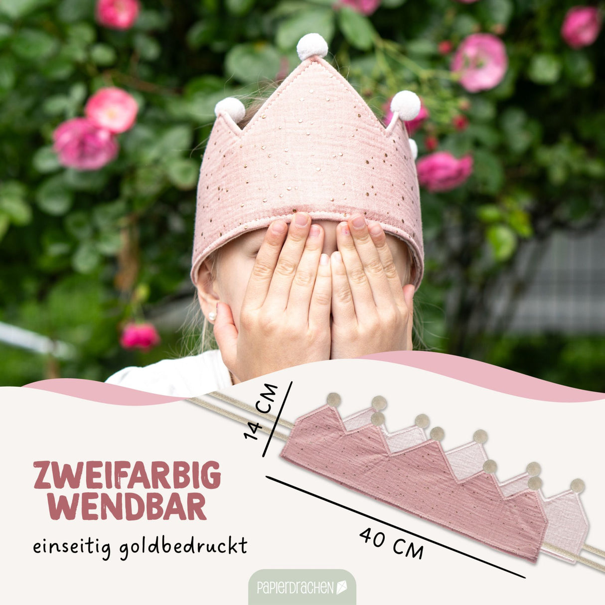 Kinder Musselinkrone mit goldenen Akzenten Rosa
