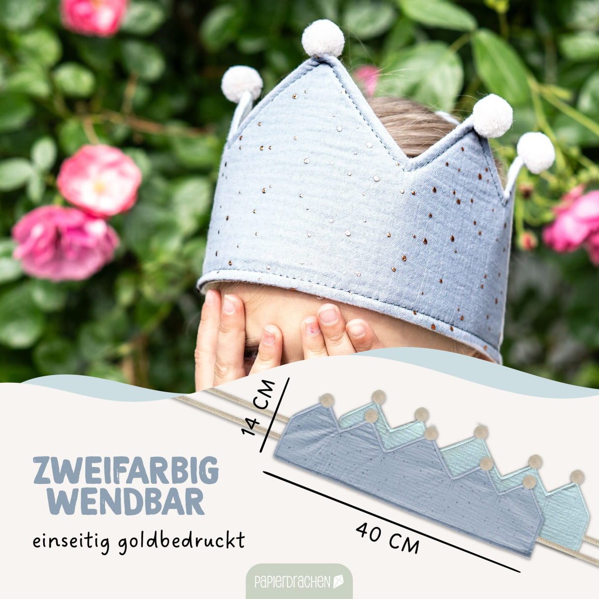 Kinder Musselinkrone mit goldenen Akzenten Blau