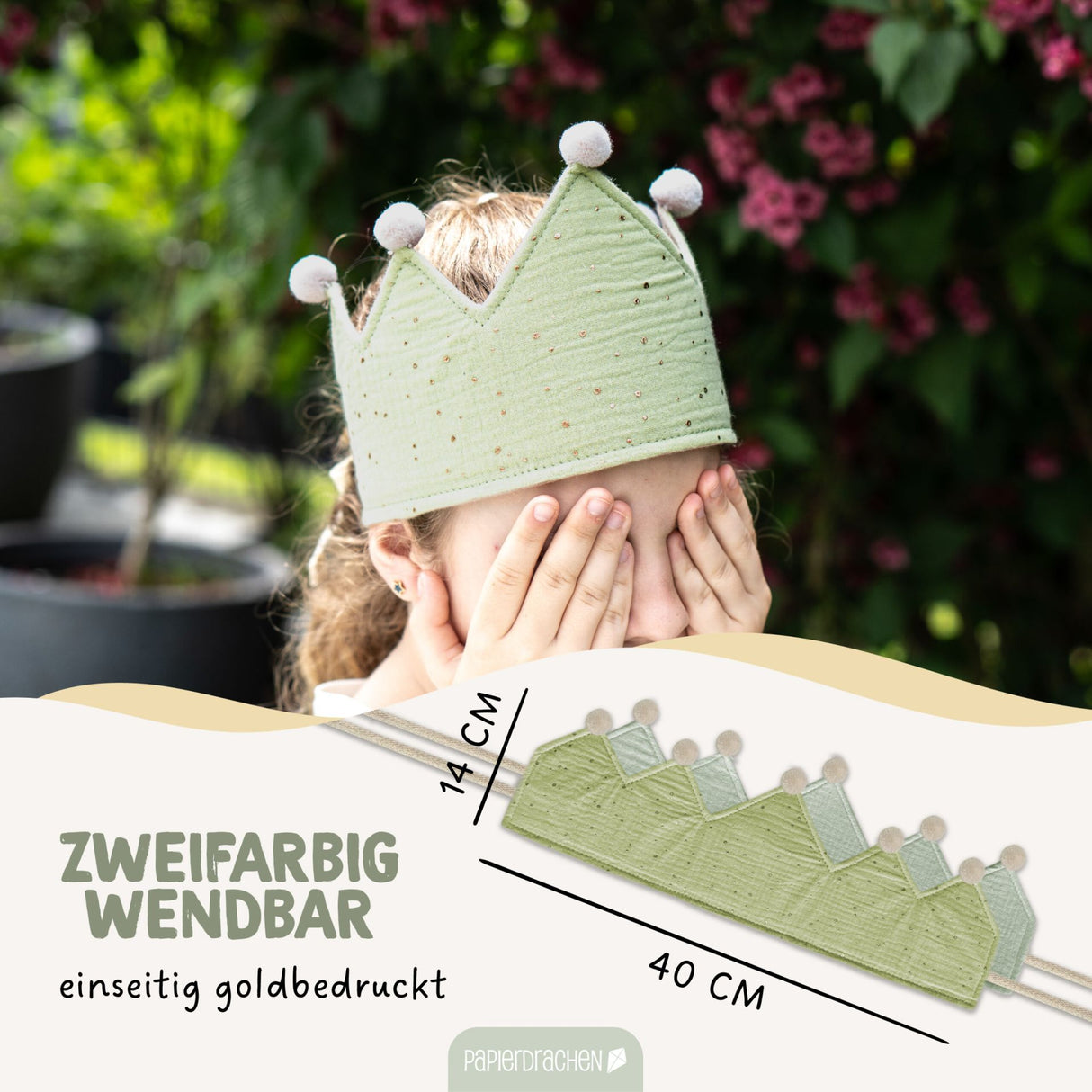 Kinder Musselinkrone mit goldenen Akzenten Mint