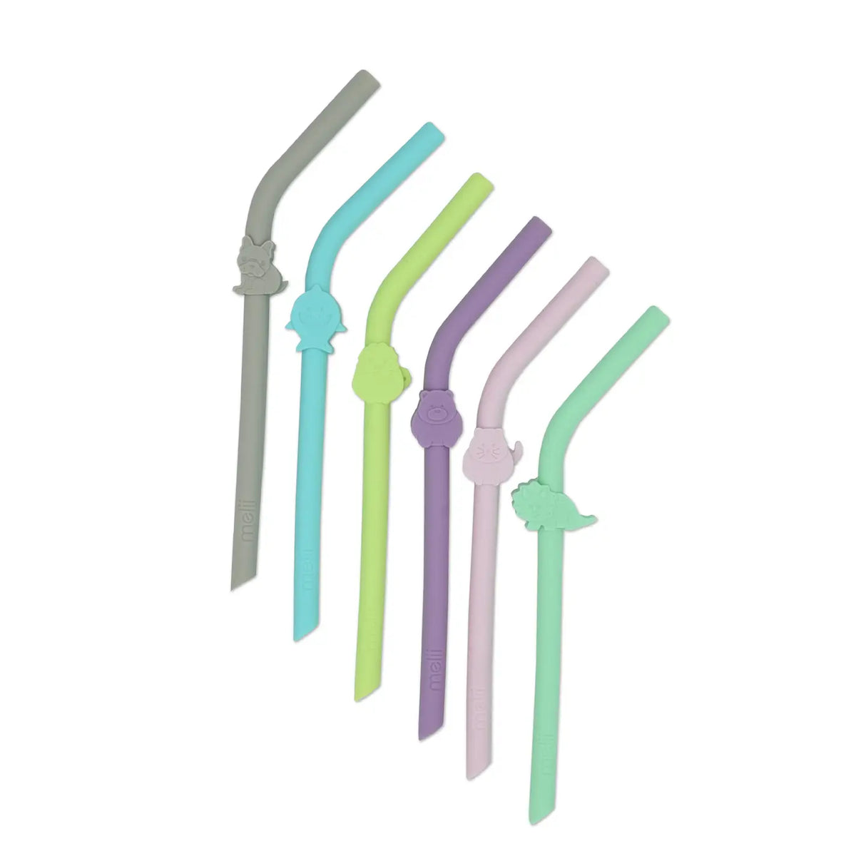 Silikon-Trinkhalme mit Reinigungsbürste Melii Tiere Pastell