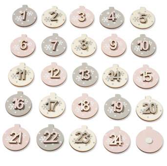 Adventszahlen für Adventskalender Weihnachtskugeln rosa-grau