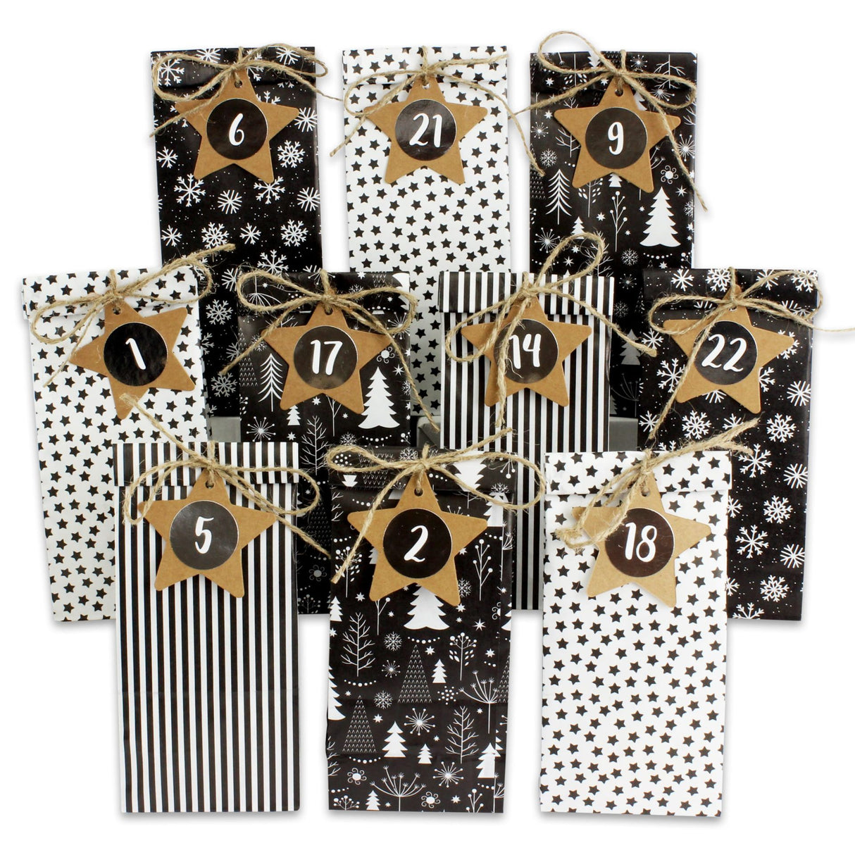 Adventskalender Mix Schwarz Weiss mit Sternen