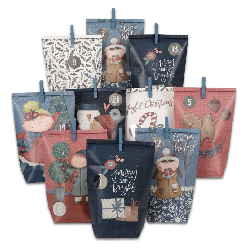 Adventskalender Tüten Winter Blau