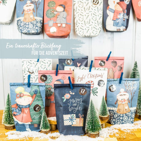 Adventskalender Tüten Winter Blau