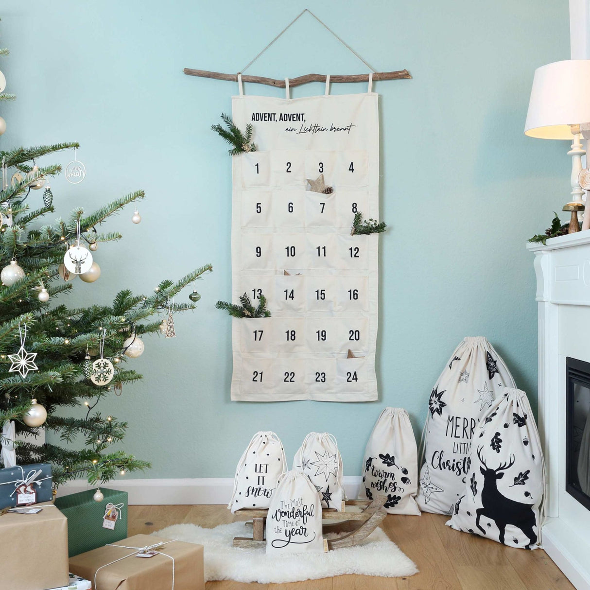 Adventskalender Wandteppich - Ein Lichtlein brennt