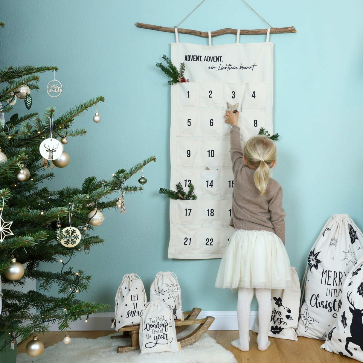 Adventskalender Wandteppich - Ein Lichtlein brennt