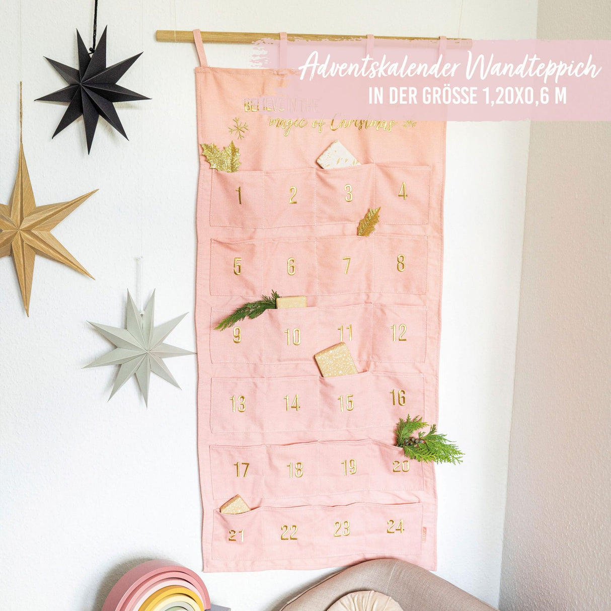 Adventskalender Wandteppich Rosa&Gold