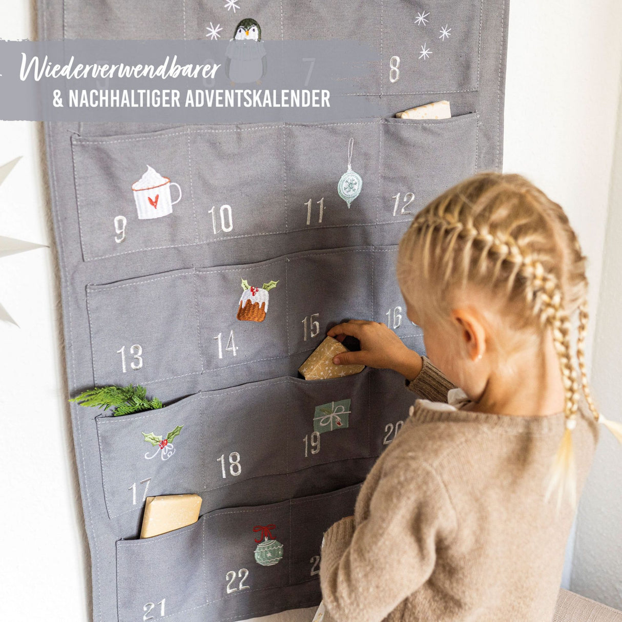 Adventskalender Wandteppich Grau