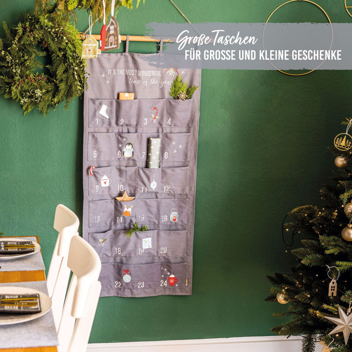 Adventskalender Wandteppich Grau