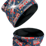 Kinder Winter Mütze & Loop Schal Reflektierend Feuerwehr