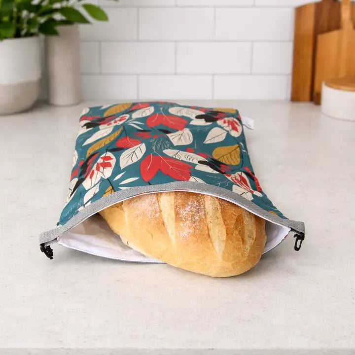 Lunchbag und Brotbeutel Colibri Blätter Boho Blau