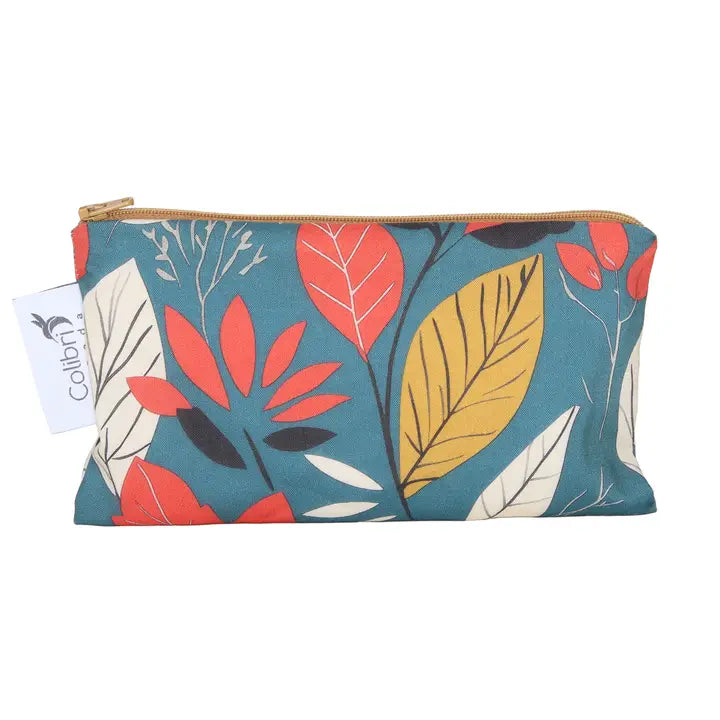 Etui und Lunchbag Colibri Blätter Blau Boho