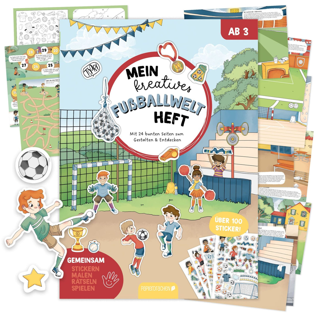 Kreatives Fussballwelt Heft - Malen, Rätseln & Stickern
