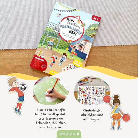 Kreatives Fussballwelt Heft - Malen, Rätseln & Stickern