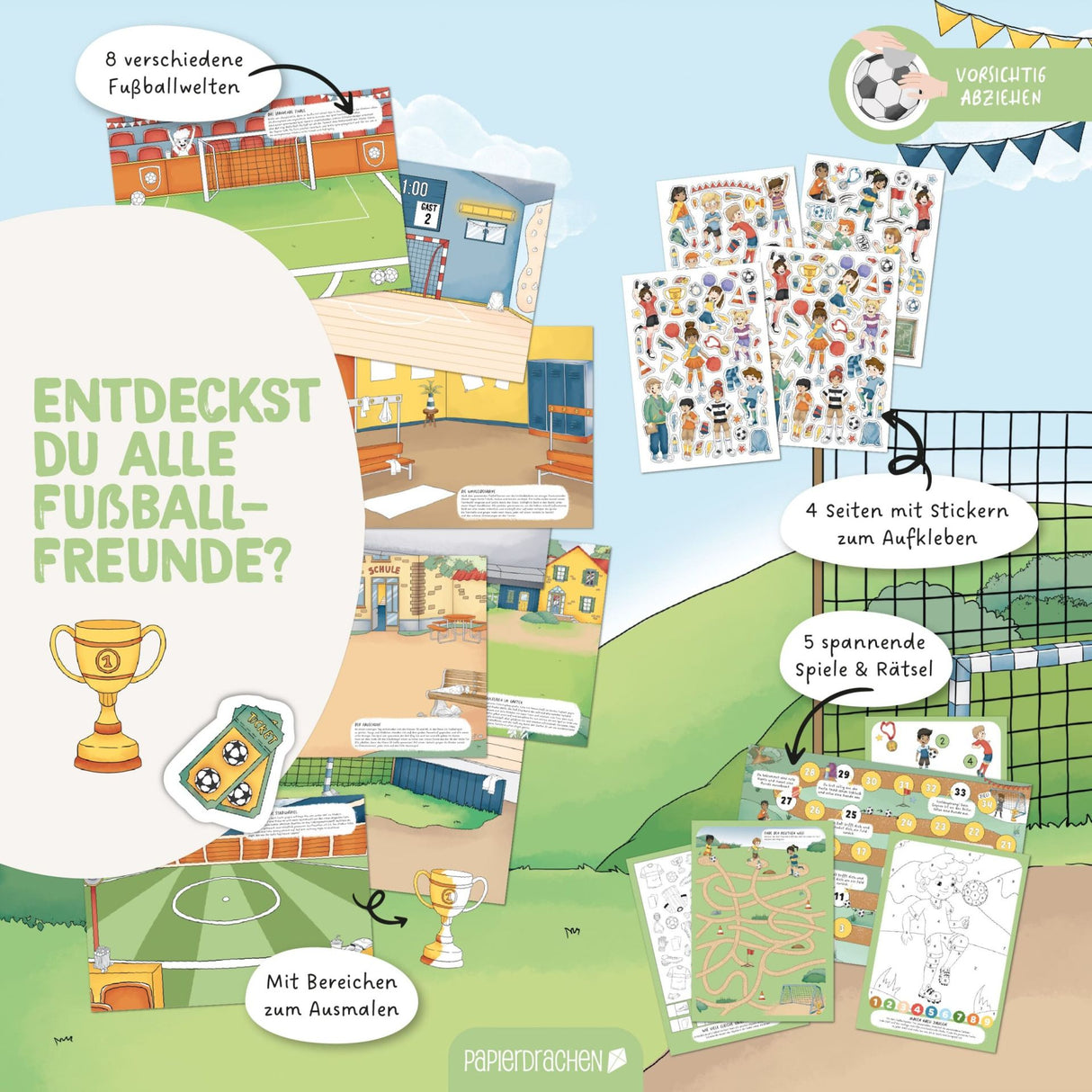 Kreatives Fussballwelt Heft - Malen, Rätseln & Stickern